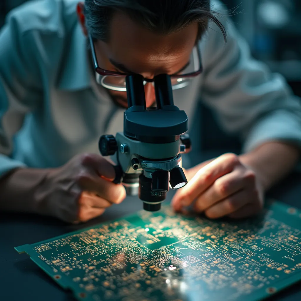 Técnico concentrado trabajando en un dispositivo